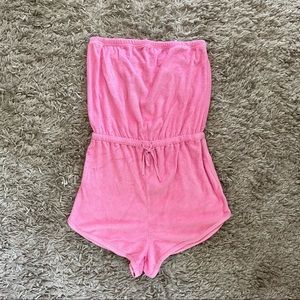 Topshop pink terry strapless romper sz S